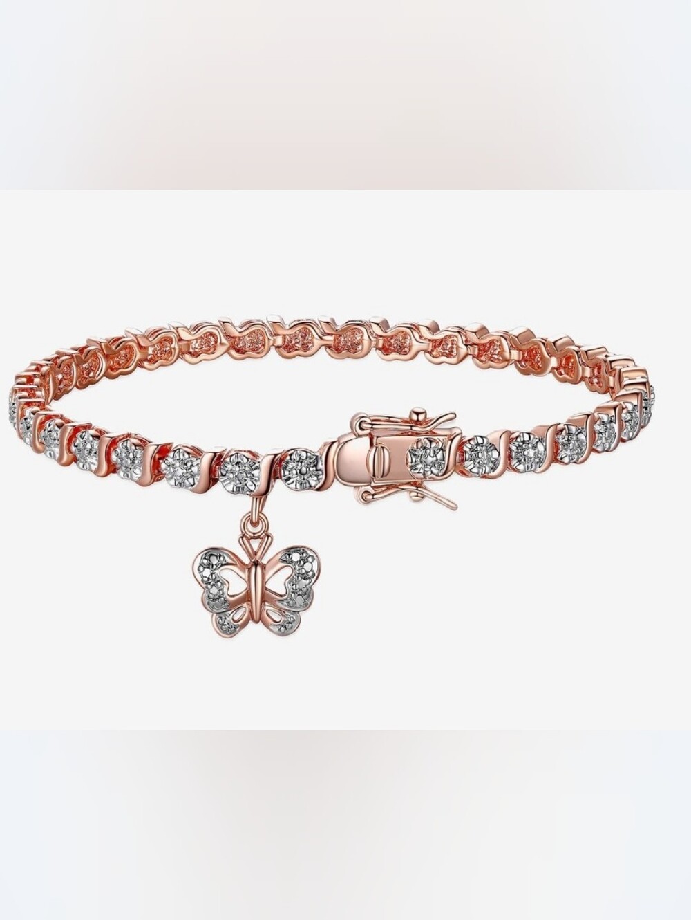 Rose Gold Butterfly Charm Tennis Bracelet